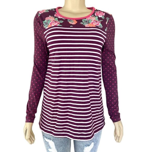 Matilda Jane Size Small Calling Bird Floral Stripe Polka Dot Long Sleeve Tee - Picture 1 of 10